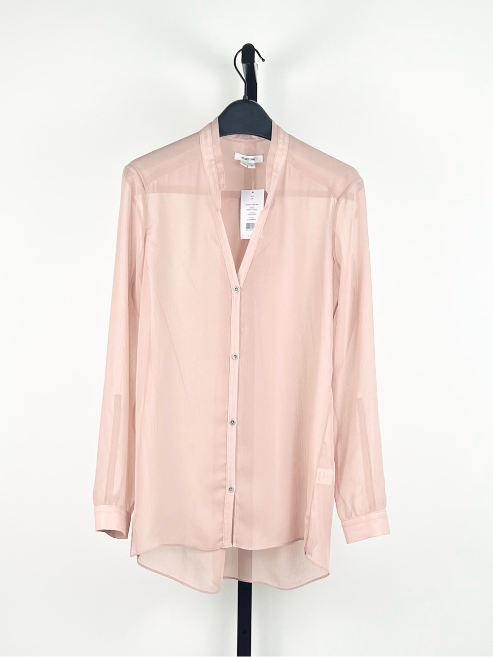 Helmut Lang Women Loose Long Sheer Blouse, Pale Blush Pink, Size P